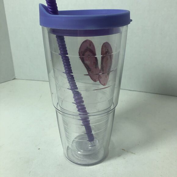Tervis Tumbler Cup 24 oz Pink Daisy Flip Flops Beach w Purple Lid & Straw C1 - Picture 4 of 9